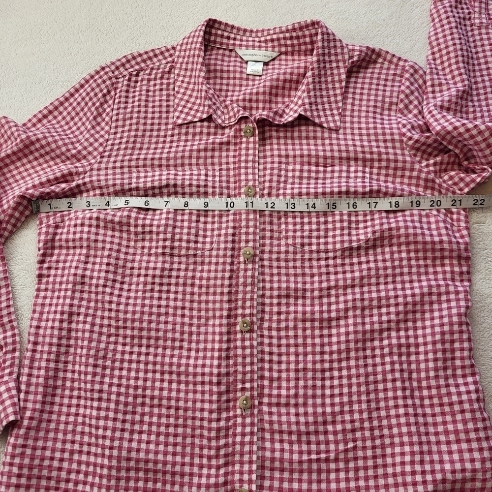 Christopher & Banks Pink Checketed Gingham Button Up Blouse Women' s Size Large - Picture 4 of 7